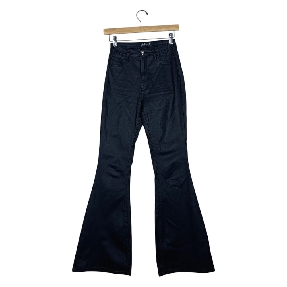 JC & JQ Flare Coated Solid Denim Pants Black Edgy High Rise Bell Bottom Size M